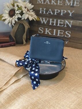 Coach Navy Saffiano Leather Wristlet